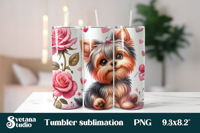 Yorkshire terrier dog rose tumbler sublimation PNG design Sublimation Svetana Studio 