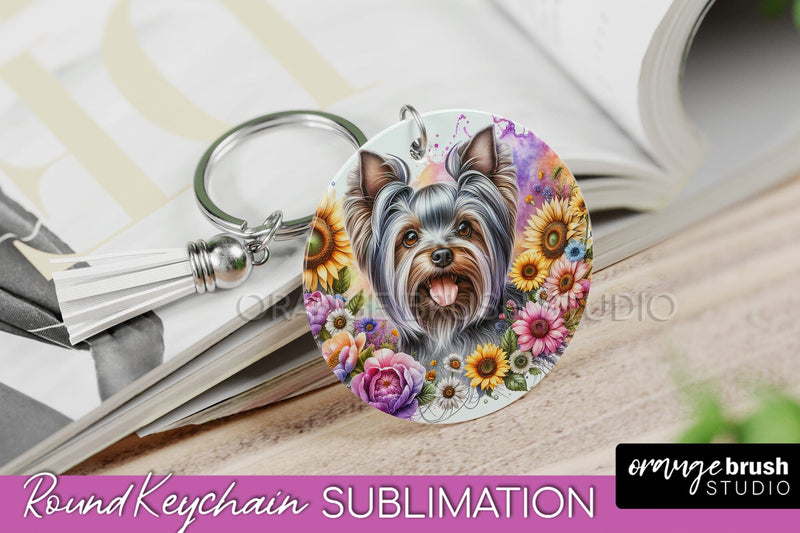 Yorkshire Terrier Keychain - Dog mom Floral Keychain Sublimation Design Sublimation OrangeBrushStudio 
