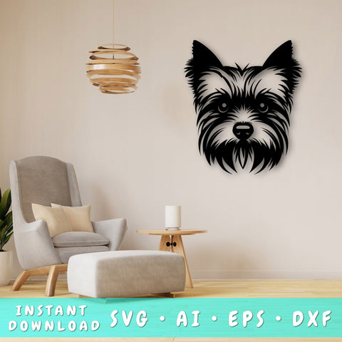 Yorkshire Terrier Laser SVG Cut File, Yorkie Glowforge File, Yorkshire Terrier DXF, Yorkie Wall Art SVG SVG HappyDesignStudio 