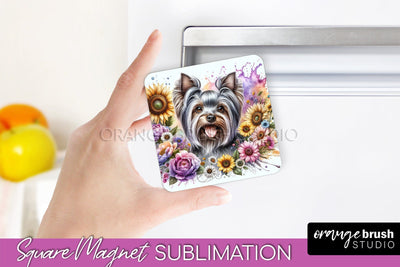 Yorkshire Terrier Magnet Sublimation - Dog Mom Floral Magnet PNG Design Sublimation OrangeBrushStudio 