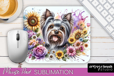 Yorkshire Terrier Mouse Pad Design - Dog Mom Floral Mousepad Sublimation Sublimation OrangeBrushStudio 