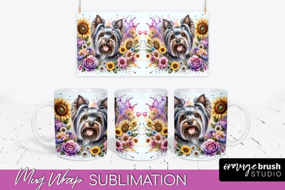 Yorkshire Terrier Mug Wrap - Dog Mom Floral Coffee Mug PNG Sublimation Sublimation OrangeBrushStudio 