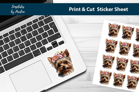Yorkshire Terrier Sticker Sheet, Print Cut Sticker SVG Templates by Pauline 