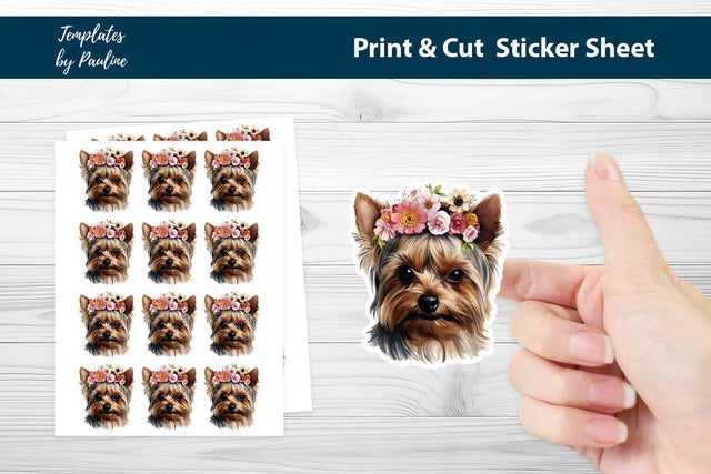 Yorkshire Terrier Sticker Sheet, Print Cut Sticker SVG Templates by Pauline 