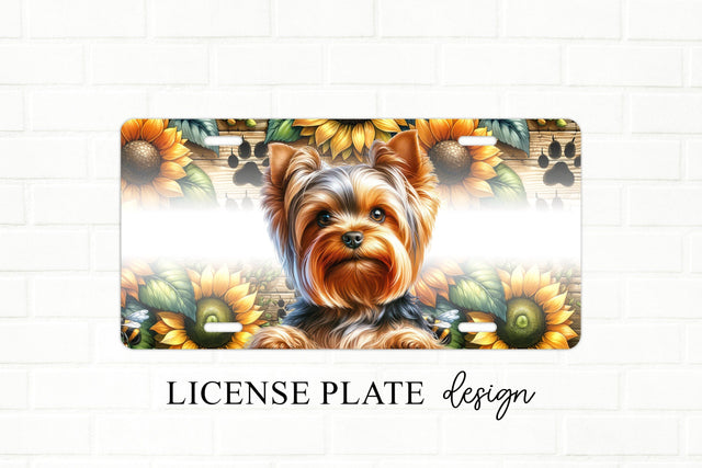 Yorkshire Terrier Sunflower License Plate Sublimation Design Sublimation BijouBay 
