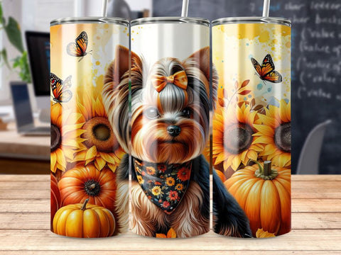 Yorkshire Terrier Tumbler Sublimation Wrap, Autumn Dog Wrap Sublimation BijouBay 