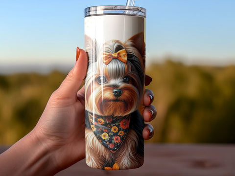 Yorkshire Terrier Tumbler Sublimation Wrap, Autumn Dog Wrap Sublimation BijouBay 
