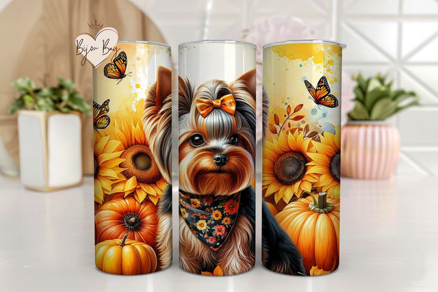 Yorkshire Terrier Tumbler Sublimation Wrap, Autumn Dog Wrap Sublimation BijouBay 