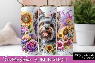Yorkshire Terrier Tumbler Wrap - Dog Mom Floral Tumbler Sublimation Sublimation OrangeBrushStudio 