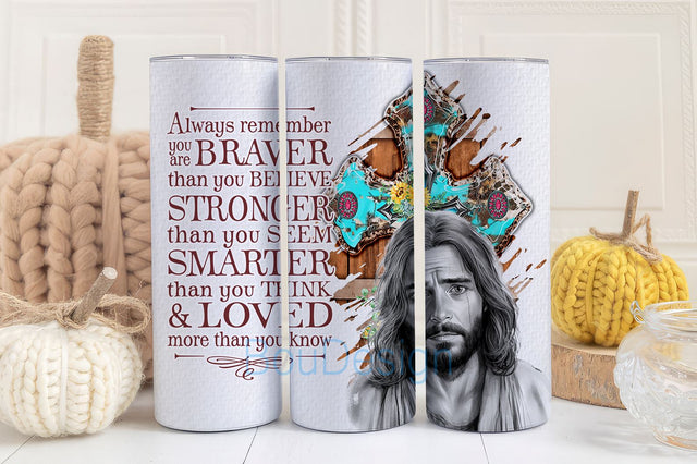 You are Braver than You Believe Christian Bible Verse Religious 20oz Skinny Tumbler Wrap PNG Sublimation Design Sublimation BouDesign 