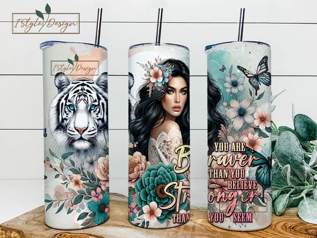 You Are Braver THAN YOU BELIEVE Stronger THAN YOU SEEM 20oz Skinny Tumbler Sublimation Design, Tumbler Wrap For Women, Inspirational Tumbler, PNG Digital Download Sublimation iStyleDesign 