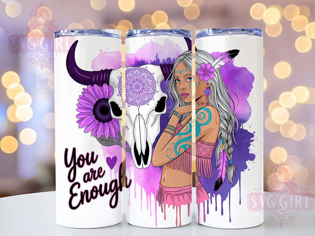 You Are Enough Boho Quote Tumbler, Daily Affirmation Cup, Boho Western Wrap Design, Inspirational Girl Drinkware, Positive Quote Sublimation Tumbler, Empowering Gift For Her, Rustic Boho Style Cup Sublimation SvggirlplusArt 