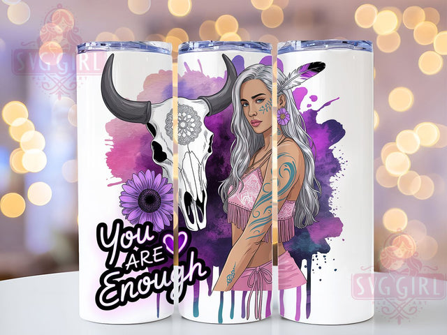 You Are Enough Boho Quote Tumbler, Daily Affirmation Cup, Boho Western Wrap Design, Inspirational Girl Drinkware, Positive Quote Sublimation Tumbler, Empowering Gift For Her, Rustic Boho Style Cup Sublimation SvggirlplusArt 