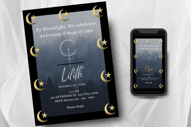 You Are Summoned Birthday Invitation | Goth Witch Party Invite Canva | Editable Dark Ritual Invite | 5x7 Printable + Mobile Version Invite Digital Pattern Willow Paige Farms 