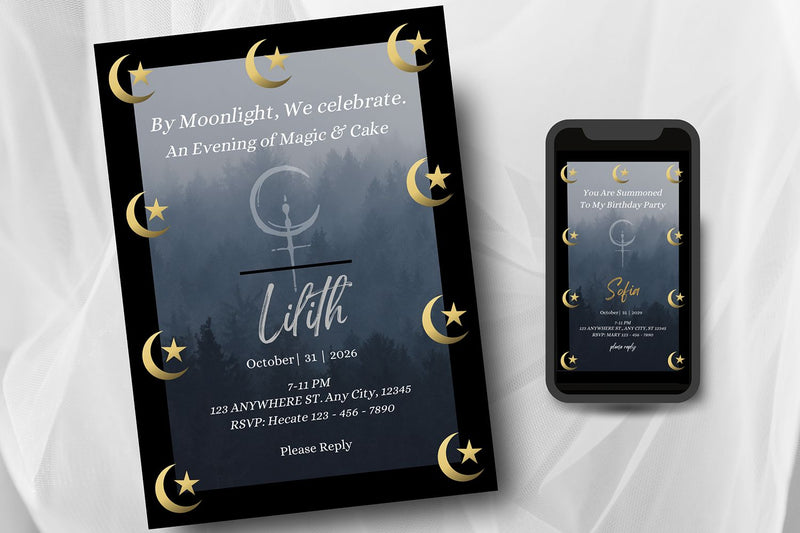 You Are Summoned Birthday Invitation | Goth Witch Party Invite Canva | Editable Dark Ritual Invite | 5x7 Printable + Mobile Version Invite Digital Pattern Willow Paige Farms 