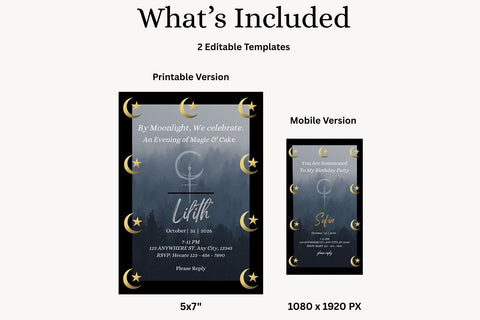 You Are Summoned Birthday Invitation | Goth Witch Party Invite Canva | Editable Dark Ritual Invite | 5x7 Printable + Mobile Version Invite Digital Pattern Willow Paige Farms 