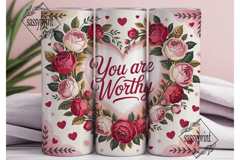 You Are Worthy Floral 20oz Tumbler Sublimation sassyprint 