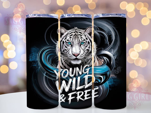 Young Wild Tiger 20oz Tumbler Wrap, Young Wild & Free Design, 20oz Sublimation Wrap, Wild Animal Tumbler, Jungle Vibes Cup, Fierce Tiger Artwork, Wildlife Tumbler Design Sublimation SvggirlplusArt 