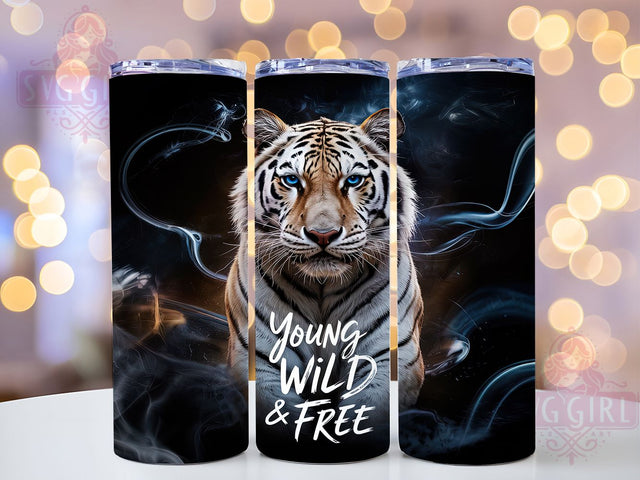 Young Wild Tiger 20oz Tumbler Wrap, Young Wild & Free Design, 20oz Sublimation Wrap, Wild Animal Tumbler, Jungle Vibes Cup, Fierce Tiger Artwork, Wildlife Tumbler Design Sublimation SvggirlplusArt 