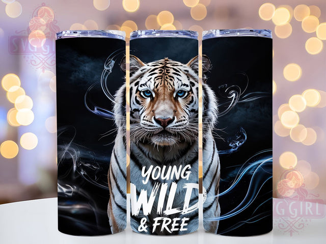 Young Wild Tiger 20oz Tumbler Wrap, Young Wild & Free Design, 20oz Sublimation Wrap, Wild Animal Tumbler, Jungle Vibes Cup, Fierce Tiger Artwork, Wildlife Tumbler Design Sublimation SvggirlplusArt 