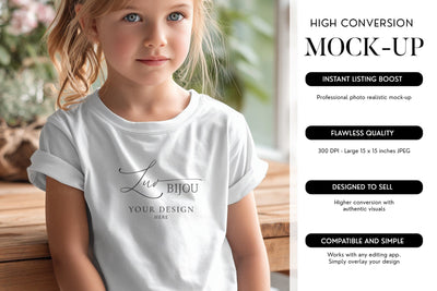 Youth Girl T-Shirt Mockup Bella Canvas 3001T School Age Mock Up Photo BijouBay 