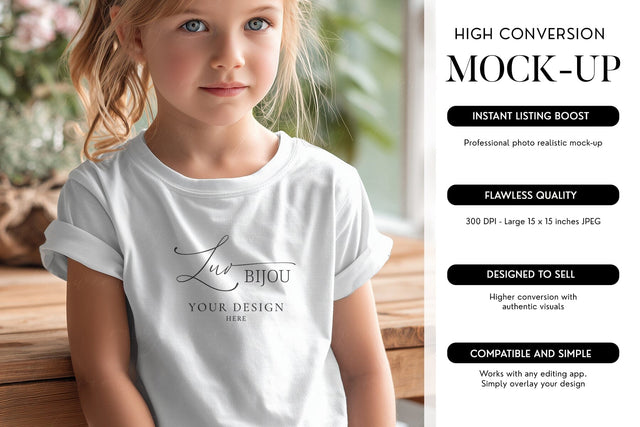 Youth Girl T-Shirt Mockup Bella Canvas 3001T School Age Mock Up Photo BijouBay 