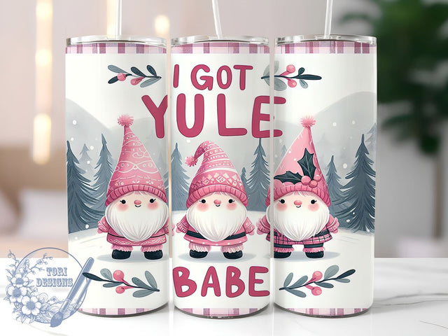 Yule Babe, Pink Gnomes, Christmas Tumbler, Sublimation PNG, 20 oz Tumbler, Cute Gnomes, Holiday Drinkware, Festive Gnome Design Sublimation ToriDesigns 