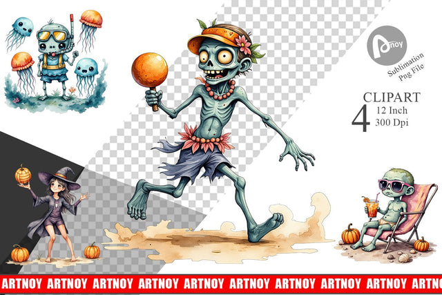 Zany Zombie Escapades Clipart Sublimation artnoy 