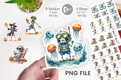 Zany Zombie Escapades Sticker Sublimation artnoy 