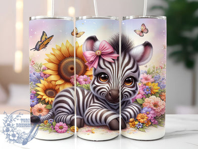 Zebra Butterfly Sunflower 20oz Tumbler, Animal Print Tumbler, Nature Sublimation, Inspirational Wrap Design, Stylish PNG, 20oz Tumbler Wrap Sublimation ToriDesigns 