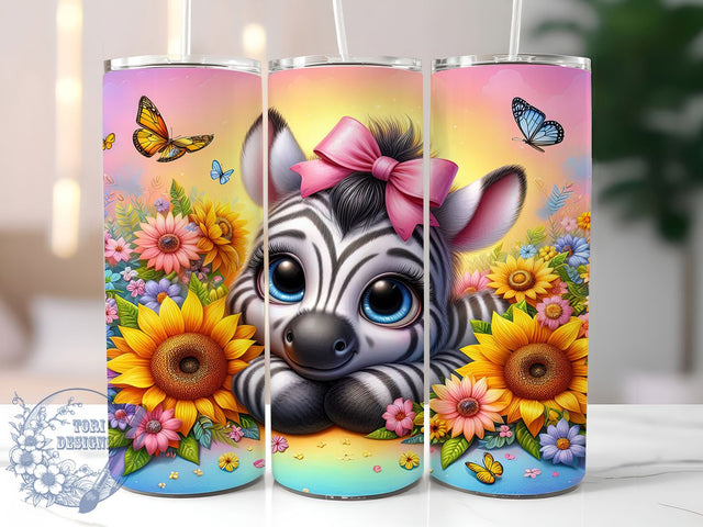 Zebra Butterfly Sunflower 20oz Tumbler, Animal Print Tumbler, Nature Sublimation, Inspirational Wrap Design, Stylish PNG, 20oz Tumbler Wrap Sublimation ToriDesigns 