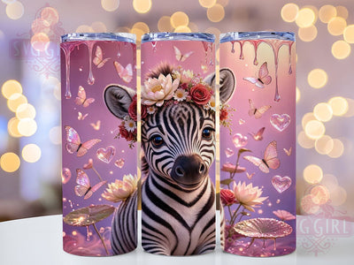 Zebra Cub Pink Flower Crown 20oz Tumbler, Zebra Cub, Pink Flower Crown, Animal Motif, Sublimation Wrap, 20oz Tumbler, Whimsical Aesthetic, Nature Charm Sublimation SvggirlplusArt 