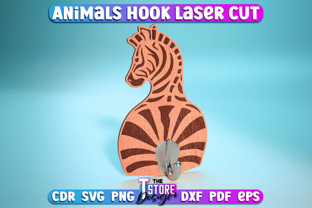 Zebra Hook Laser Cut | Home Design | Wooden Animals Hook | CNC File SVG The T Store Design 