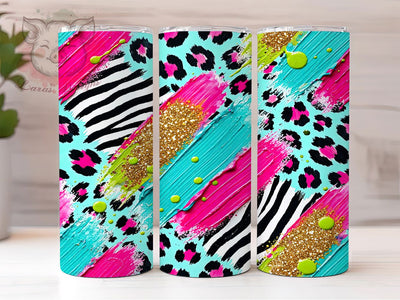 Zebra Leopard Glitter Splash 20oz Tumbler, Zebra Print Wrap, Leopard Pattern Design, Glitter Splash Tumbler, 20oz Sublimation Wrap, Exotic Animal Print, Boho Glitter Style, Wild Safari Tumbler Sublimation Lara' s Designs 