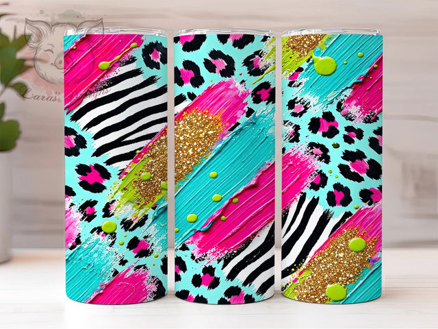 Zebra Leopard Glitter Splash 20oz Tumbler, Zebra Print Wrap, Leopard Pattern Design, Glitter Splash Tumbler, 20oz Sublimation Wrap, Exotic Animal Print, Boho Glitter Style, Wild Safari Tumbler Sublimation Lara' s Designs 