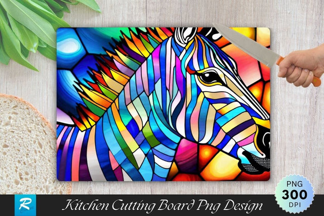 Zebra Stained Glass Cutting Board PNG Sublimation Regulrcrative 
