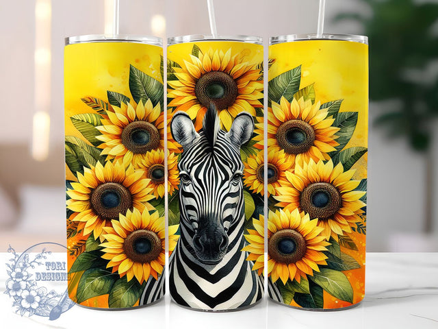 Zebra Sunflower Print Tumbler, Animal Print Sunflowers, 20Oz Sublimation, Zebra Stripe Floral, Sunflower Tumbler Printable, Black White Floral Wrap, Rustic Sunflower Design Sublimation ToriDesigns 