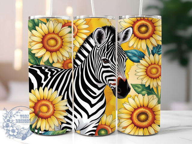Zebra Sunflower Print Tumbler, Animal Print Sunflowers, 20Oz Sublimation, Zebra Stripe Floral, Sunflower Tumbler Printable, Black White Floral Wrap, Rustic Sunflower Design Sublimation ToriDesigns 