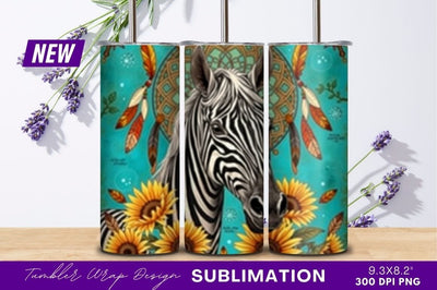 Zebra with sunflowers dreamcatcher tumbler png design Sublimation Regulrcrative 