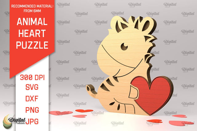 Zebra Wooden Puzzle Laser Cut. Animal Heart Puzzle SVG SVG Evgenyia Guschina 
