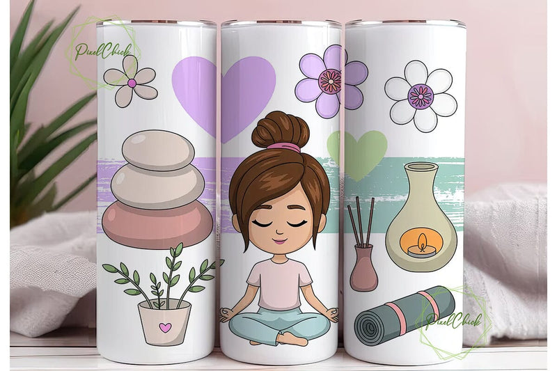 Zen Balance Girl 20oz Tumbler Wrap Sublimation PixelChick 
