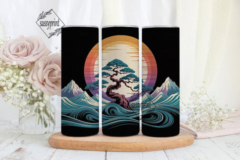 Zen Bonsai Sunset 20oz Tumbler Wrap Sublimation sassyprint 