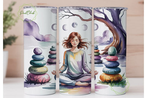 Zen Meditation Moon Tumbler Wrap Sublimation PixelChick 