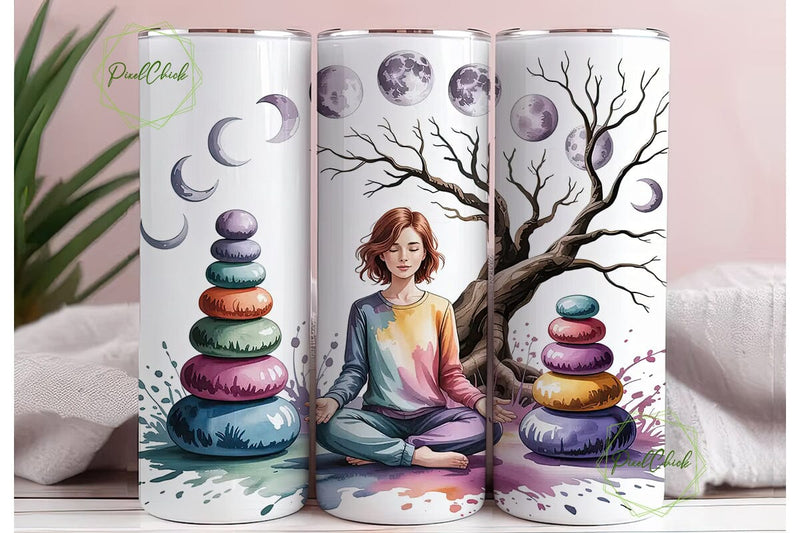 Zen Meditation Moon Tumbler Wrap Sublimation PixelChick 