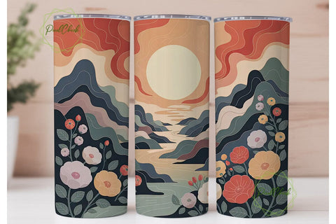 Zen Mountain Floral 20oz Tumbler Wrap Sublimation PixelChick 