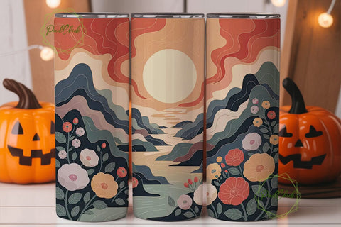 Zen Mountain Floral 20oz Tumbler Wrap Sublimation PixelChick 