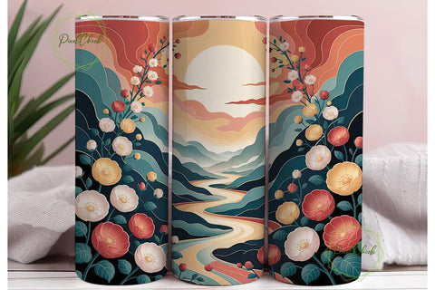 Zen Mountain Floral 20oz Tumbler Wrap Sublimation PixelChick 