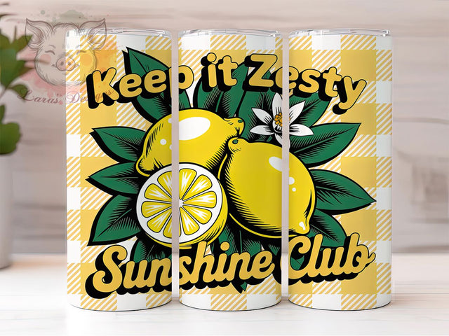 Zesty Lemon Sunshine 20oz Tumbler, Keep It Zesty Quote, Sunshine Club Wrap, Vintage Fruit Sublimation, Rustic Citrus Design, 20oz Tumbler Wrap, Sublimation Design PNG, Lemon Lover Gift Sublimation Lara' s Designs 
