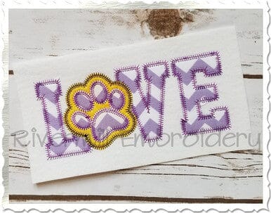Zig Zag Applique Love with a Paw Print Machine Embroidery Design Embroidery/Applique DESIGNS Rivermill Embroidery 