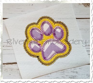 Zig Zag Double Applique Paw Print Machine Embroidery Design Embroidery/Applique DESIGNS Rivermill Embroidery 